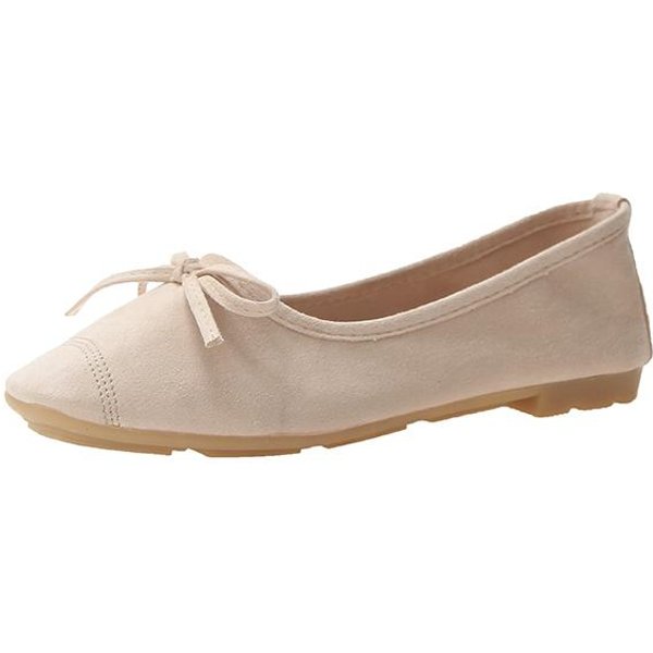 Zamszowe Kokardki Baletowe Pojedyncze Buty Damskie Cukierkowe Kolorowe Kokardki PłAskie Buty MięKkie Wygodne Damskie Baletki Buty Mokasyny 38 Gray-image