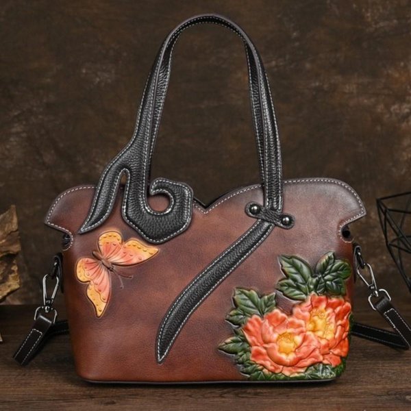 Torebki Damskie Z Prawdziwej SkóRy, RęCznie Robione, TłOczone, Retro, Luksusowe Torebki, Torby Na Ramię I Crossbody O DużEj PojemnośCi Kawowy-image