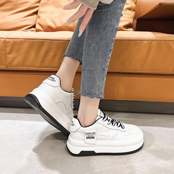 Zapatos De Mujer Nueva Moda De Primavera Zapatos Casuales Muffin Combinables Zapatos De Cuero CóModos Zapatos Blancos De Suela Gruesa Para Mujer 40 Black-image