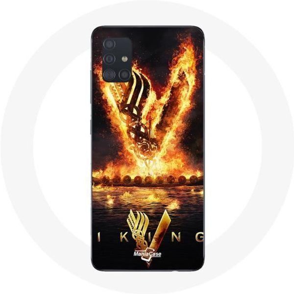 Funda Para Samsung Galaxy A51 5G Vikings Serie Temporada 6 Logo V Espada De Fuego Fondo Negro-image