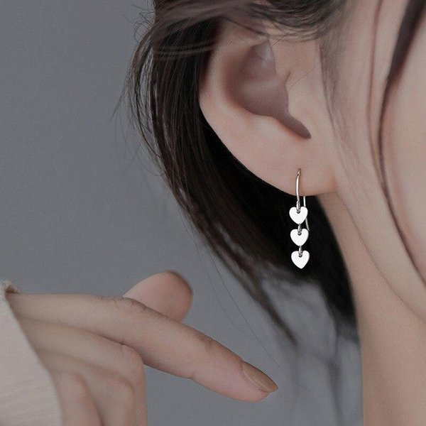 Pendiente Colgante De CorazóN De Plata De Ley 925 Para Mujeres NiñAs Boda Fiesta Elegante Regalo De CumpleañOs JoyeríA Eh204 Gray-image