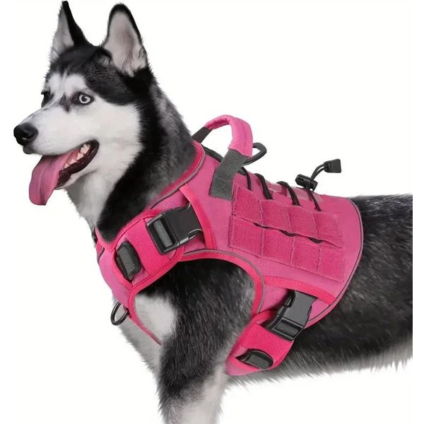 ArnéS TáCtico Ajustable Anti-TiróN Para Perros Con Asa Chaleco Militar Reflectante Para Perros Grandes Labrador (Rose Red,M)-image