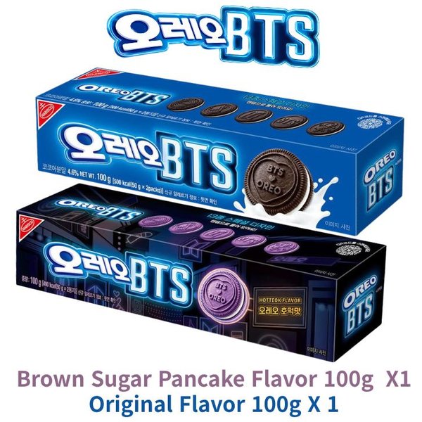 Galletas Oreo X BTS EdicióN Limitada Sabor Panqueque De AzúCar Moreno 300G Original 100G 1Pc + Brown 100G 1Pc Blue-image