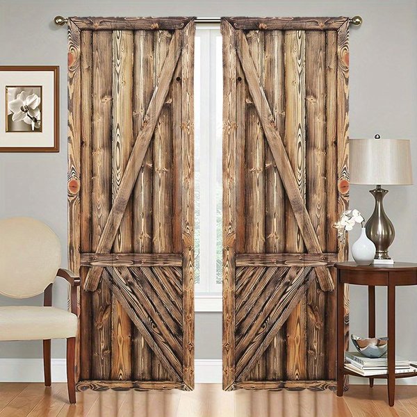 2 Cortinas De Madera MarróN Claro Para Puerta: Elegantes Cortinas Para Dormitorio, Oficina, Cocina Y Sala De Estar, FáCiles De Instalar. (W75H166Cm)-2Pcs&Hook-image