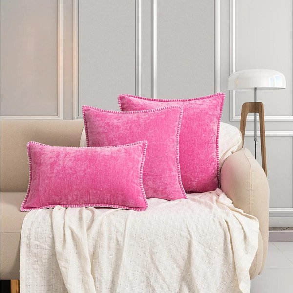 Funda De CojíN De Chenilla Rosa Funda De CojíN Suave Para Lanzar 50X50Cm Funda De CojíN De Terciopelo Borde Cosido DecoracióN De Sofá Funda De CojíN 45X45Cm 30X50Cm Pink-image