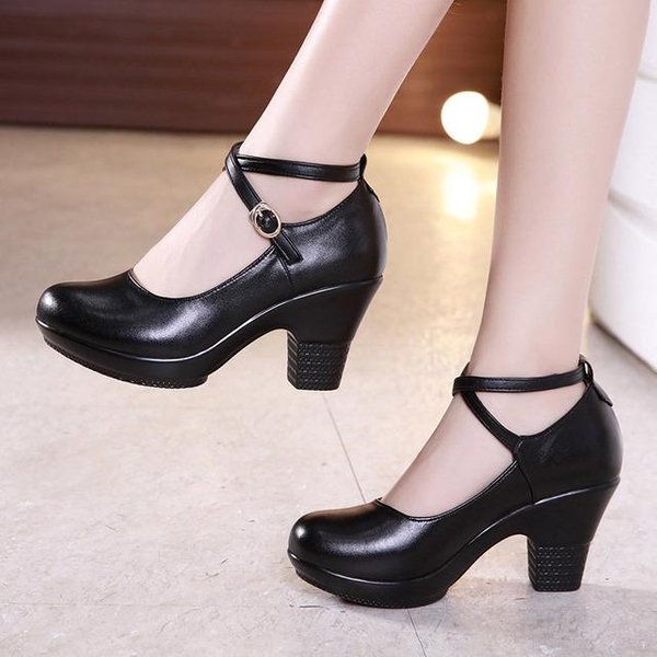 Talla Grande 33 -43 Mujeres Tacones Altos SeñOras Fiesta Vestido Tacones Zapatos De SalóN SóLido Zapatos De Oficina Para Mujer Plataforma Punta Redonda Zapatos De Baile Para Mujer 43-image