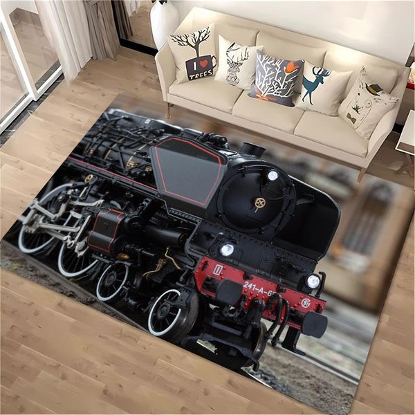 Klasyczny PociąG Lokomotywa Dywan 3D HD Do Salonu Pokoju Dziecka Dywanik Pod Sofę Mata PodłOgowa AntypośLizgowa Dekoracja 80*120Cm-image