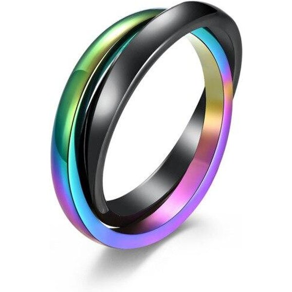 Megin Acero Inoxidable Titanio Casual Simple Mezcla De Color Anillos De Pareja Para Hombres Mujeres Amigos Regalo JoyeríA De Moda Bague Anel Bagu 9 Black-image