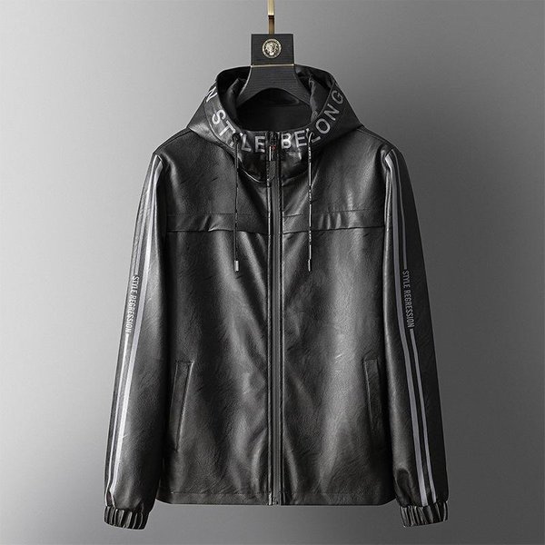Chaqueta De Cuero Para Hombre Primavera Y OtoñO Nueva VersióN Coreana Moderna Adolescente Ajustada Guapa Casual Con Capucha Chaqueta De Cuero 4XL Black-image