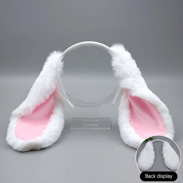 Diadema Orejas De Conejo Adorable Aro Para El Pelo De Conejo De Felpa Adorno Para La Cabeza Disfraz Cosplay Accesorios Para El Cabello Para Adultos Fiesta Blanco-image