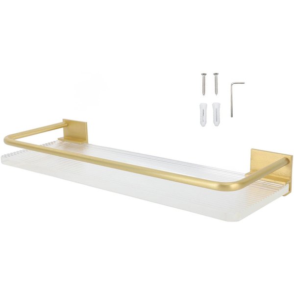 Estante De Pared Para BañO De 30 Cm Espacio Aluminio AcríLico Toallero Estante De Almacenamiento Para BañO Gris Oro-image