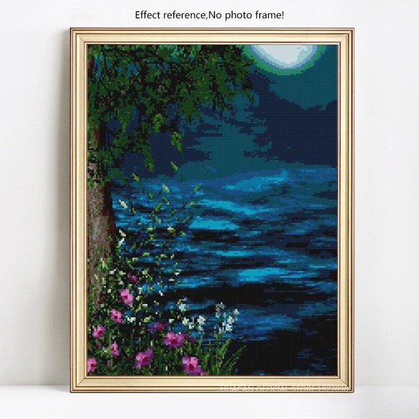 Pintura De Diamantes 5D Lago Noche Pantalla Completa Bordado De Diamantes PedreríA Redonda Completa Punto De Cruz 20X30CM-image