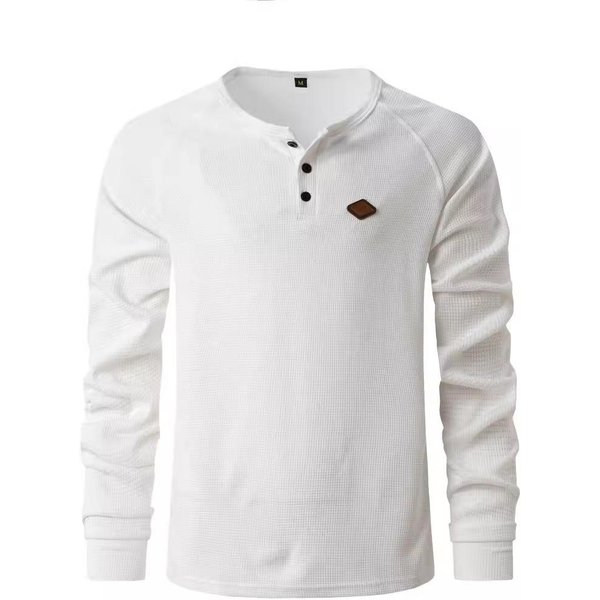 Jesienna I Zimowa Nowa MęSka Koszulka Z DłUgim RęKawem I KołNierzykiem Henry Collar, Sportowa, Swobodna Polo Xxxl White-image