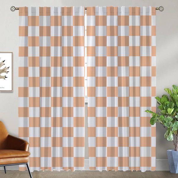 Eleganckie ZasłOny Pokojowe Do Aparatu ZasłOny W Szachownicę Przegroda Tiulowa Do Sypialni Dekoracja Halloween ZasłOna ZaciemniająCa Salon W50Xh70Cmx2Pcs-Cl-image