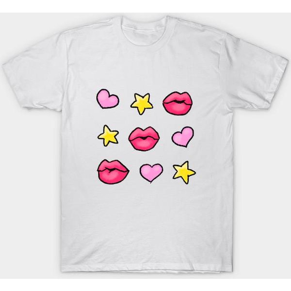Koszulka Damska śLiczne Usta Harajuku Print Kawaii Tshirt Letnia Koszulka Damska Z KróTkim RęKawem Top Tee 4XL BiałY-image