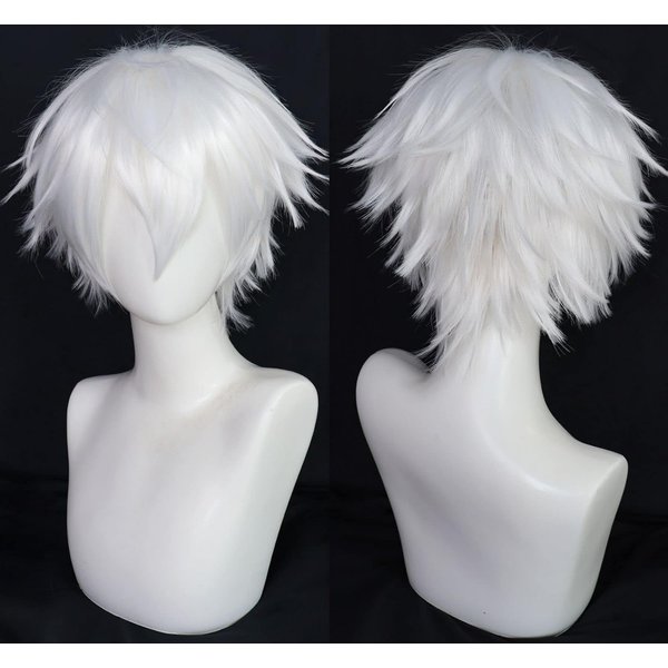 Wielokolorowe Peruki Syntetyczne O KróTkiej DłUgośCi Dla MężCzyzn, Odpowiednie Do KostiumóW Cosplay Anime Oraz Na Imprezy Tematyczne Halloween I BożE Narodzenie White-image
