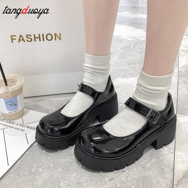 Zapatos Lolita Zapatos De Mujer Estilo JaponéS Zapatos De Mujer Vintage NiñAs Zapatos De Plataforma De TacóN Alto Estudiante Universitario 39 Negro-image