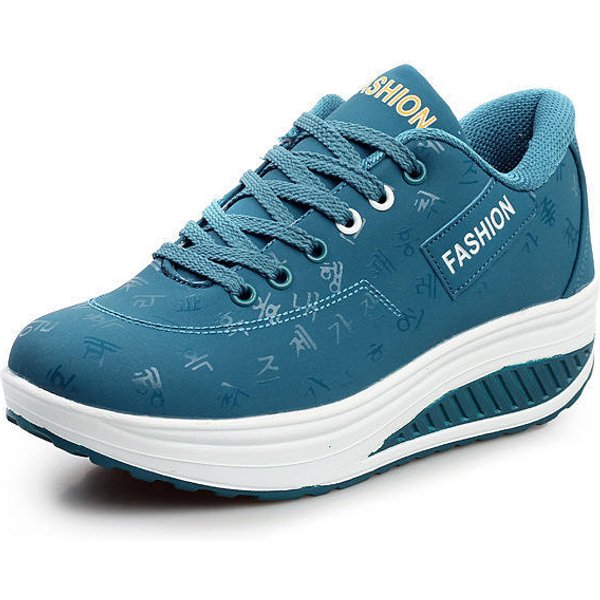 Damskie Codzienne Buty Sportowe OddychająCe Wygodne Obcas Klinowy Gruba Podeszwa Trampki Sznurowane Buty 42 Gray-image