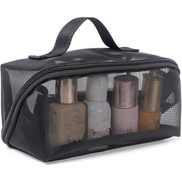 Bolsa De CosméTicos De Malla Transpirable Grande Organizador De Maquillaje Transparente Para Viaje Bolsa De Aseo PortáTil MultifuncióN Neceser Transparente Negro-image