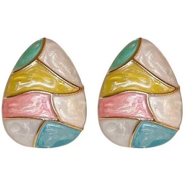 Pendientes De Esmalte Coloridos De Gota De Aceite Y Agua Para Mujer Moda GeometríA Irregular Patchwork Pendientes De BotóN JoyeríA Elegante Para Fiesta-image