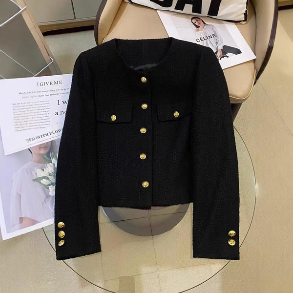 Top De Terciopelo Tweed FrancéS Negro Para Invierno Estilo Coreano Chaqueta Corta Gruesa PequeñA Fragancia Para Mujer XXL White-image