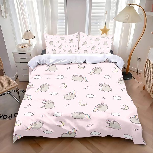 Miniso-Funda NóRdica De Gato Funda De Almohada Juego De Cama Dibujos Animados P-Pusheens Gato Adulto NiñO NiñA DecoracióN De Dormitorio NiñOs 155X220Cm-image