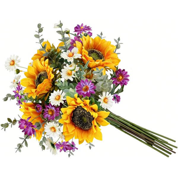 Ramo De Flores Artificiales Arreglos Florales De Seda Para Centro De Mesa De Hogar Cocina Oficina Fiesta De Boda Girasol-image