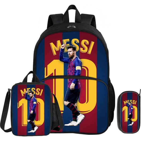 Ucz Się, PodróżUj Gwiazda PiłKi NożNej Plecak Szkolny M-Messi Zestaw 3 Szt. Z Przednią Kieszenią Plecak Torba Na Lunch PióRnik Plecak Sportowy-image