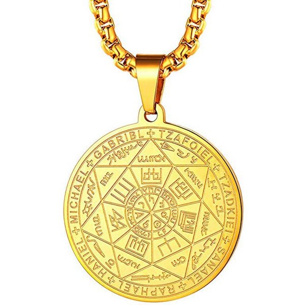 Amulet Siedmiu ArchaniołóW Stal Nierdzewna Naszyjniki MężCzyźNi Pieczęć Salomona Talizman Naszyjnik Ochrona BiżUteria KołNierz Hombre ZłOcisty-image