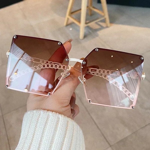 Nowe Modne Oversize Okulary PrzeciwsłOneczne Gradientowe Damskie Vintage Metalowy ŁAńCuszek Oprawka Nity Kwadratowe Okulary PrzeciwsłOneczne Damskie Eleganckie Odcienie Brown-image