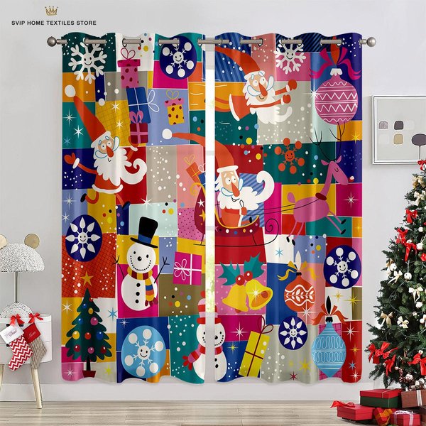 2 Piezas Cortinas Decorativas De Navidad Fibra De PoliéSter Lavables A MáQuina Dormitorio Sala De Estar Fiesta Festiva Cortinas Decorativas W50X130H(Cm)X2Pcs&Rod Pocket Red-image