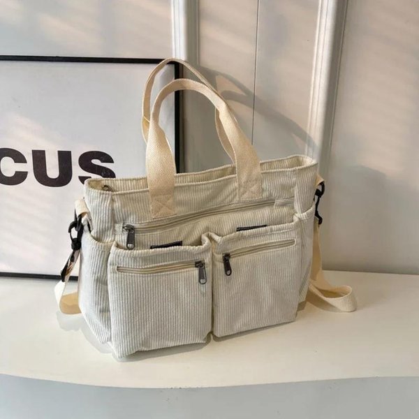 Damska Torba Tote Z Szerokiego Sztruksu O DużEj PojemnośCi Nowy KoreańSki Styl Moda Damska Torba Na Ramię Crossbody Torba Tote Do Pracy Dla DojeżDżAjąCych Torba Z Uchwytem-image