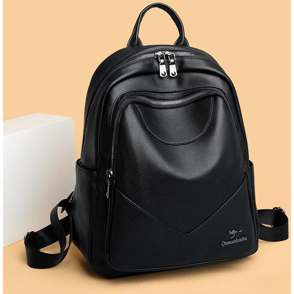 Mochila Negra Simple Y AtmosféRica Para Mujer Gran Capacidad Bolso De Gama Alta Mochila Casual De Moda Y VersáTil-image