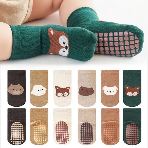 6 Pares De Calcetines Antideslizantes Para NiñOs Lindos Dibujos Animados De Zorro Y Oso Calcetines De Piso Para NiñOs NiñOs NiñAs CóModos Para Bebé L 3-5Y 14-15Cm Black-image