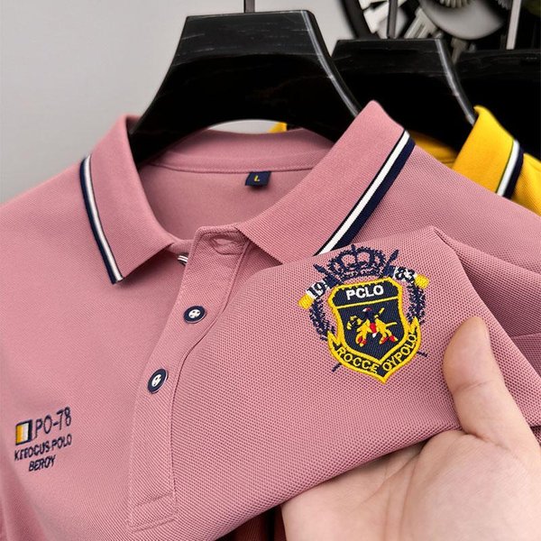 MęSka Koszulka Polo KołNierzyk DłUgi RęKaw Jesień Naszywka Haft T-Shirt Klasyczny Biznesowy Przystojny Odzież MęSka XL-image