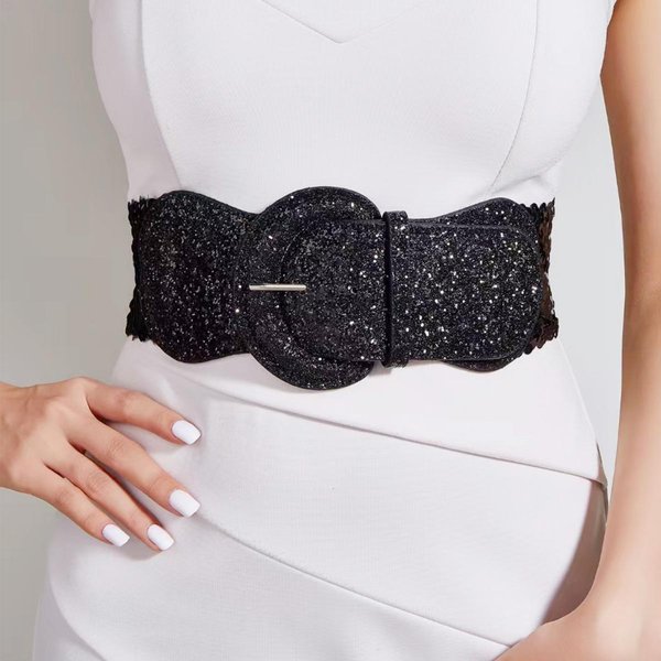 CinturóN Decorativo Para Abrigo De Mujer Con Vestido, Cintura De CinturóN Traje EláStico Cintura EláStica Sello Ancho Negro-image