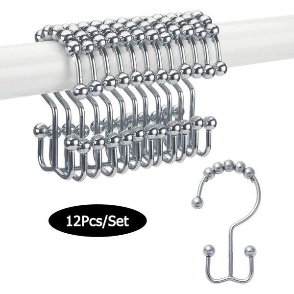 12 Ganchos De Acero Inoxidable Para Cortina De Ducha, Con Bola De Metal Deslizante De Doble Cara, Para BañO Y Ducha.-image