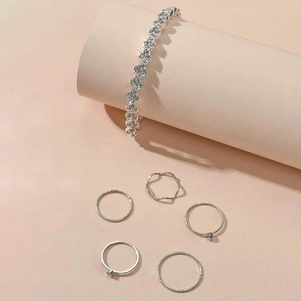 Nuevo Conjunto, Anillo De Cola Pulsera Romana, Anillo Abierto Para Dedo ÍNdice, Pulsera Anillo De Pareja Para Mujer. Plata-image