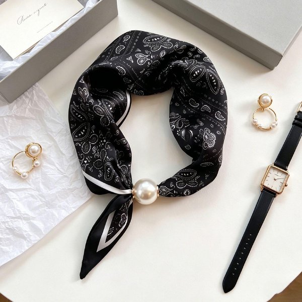 Planos Elegante Cola De Perla Cierre MagnéTico Bufanda Verano Nuevo VersáTil Transpirable Moda ArtíStico Accesorio Envoltura Para Cuello Bufandas One Size Black-image