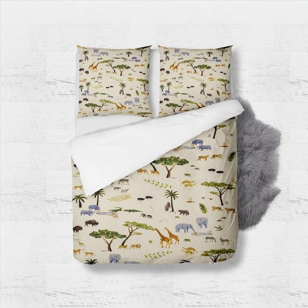 Juego De Funda NóRdica Infantil Safari Africano Cama King Queen Doble Full Twin Individual Juego De Ropa De Cama EU Single(135X200Cm) Beige-image