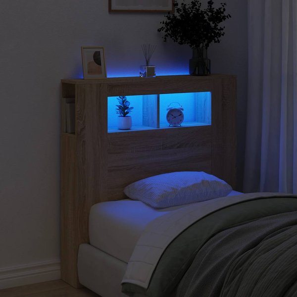 Vidaxl Cabecero De Cama Con Led, Roble Sonoma, 100X18,5X103,5 Cm-image