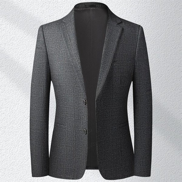 Traje De Cuadros Para Hombre OtoñO E Invierno Nuevo Traje Casual EláStico Sin Planchado VersióN Coreana Slim Traje Individual Chaqueta De Hombre 4XL Gray-image