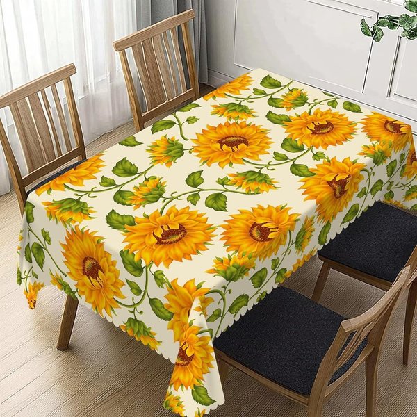 SłOneczniki Kwiatowy ProstokąTny Wodoodporny Obrus Dekoracja Blatu Wielokrotnego UżYtku Wiejski Stół Kuchenny Jadalniany Dekoracja Weselna 140X140Cm-image