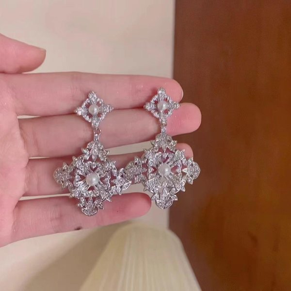 Pendientes Simples Nicho DiseñO GeoméTrico Rombo Sentido Lujo Banquete Vestido De Novia Pendientes Copo De Nieve Blanco-image