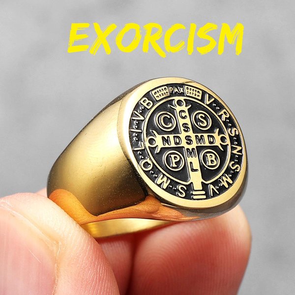 Anillo De Acero Inoxidable 316L Con Amuleto De Exorcismo Para Hombre, Anillo De San Benito Cspb, Estilo Punk Hip Hop, JoyeríA Para Novio, Regalo Creativo. 7 Beige-image