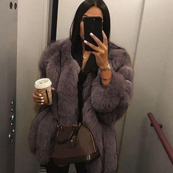 Modny Damski Zimowy Luksusowy PłAszcz Ze Sztucznego Futra Elegancka Futrzana Gruba CiepłA Kurtka Sztuczne Futro Imprezowy Kardigan PłAszcz 5XL Kawowy-image
