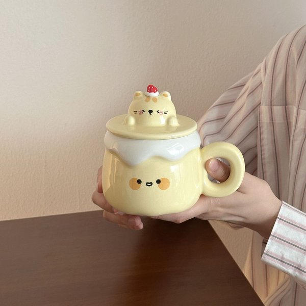 Prezent Ceramiczny Kubek Z Pokrywką I ŁYżEczką Uroczy Kubeczek Na Pudding Praktyczna PamiąTka Dla Dziewczyn Najlepszych PrzyjaciółEk I SióStr ZnacząCy 301-400Ml-image