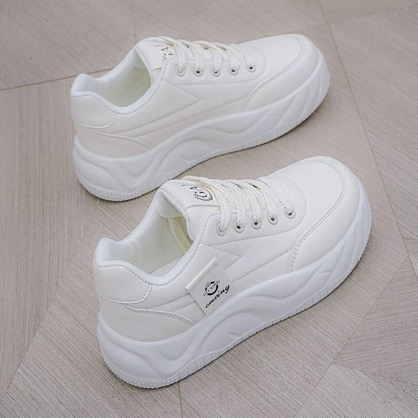Zapatos Blancos De Plataforma Zapatos De Mujer Primavera Nuevos Zapatos De Mujer VersáTiles Zapatos De Tablero Ligeros Transpirables Zapatos De Papá Zapatos Deportivos Casuales 40-image