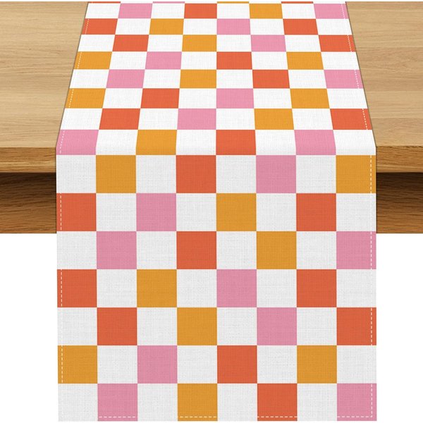 Hippie Kolorowy Kraciasty Lniany BieżNik StołOwy Dekoracja Imprezowa Wielokrotnego UżYtku Wiejska Kuchnia Stół Jadalny BieżNik Dekoracje ŚLubne 150X33Cm-image