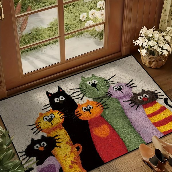 Wycieraczka WejśCiowa AntypośLizgowa Witamy KreskóWkowy Zwierzę Kot Pies Mata PodłOgowa Dywan WewnęTrzny I ZewnęTrzny Dekoracja Domu 45X70Cm 18X28Inch-image